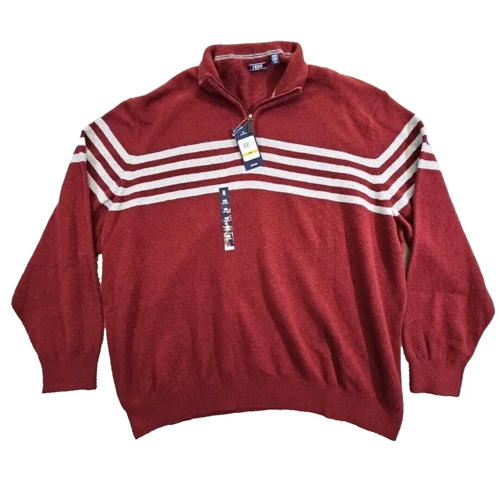 Izod Sweater Men's 4X Big & Tall Red & Grey 1/4 Zip Long Sleeve NWT Quiet Luxury